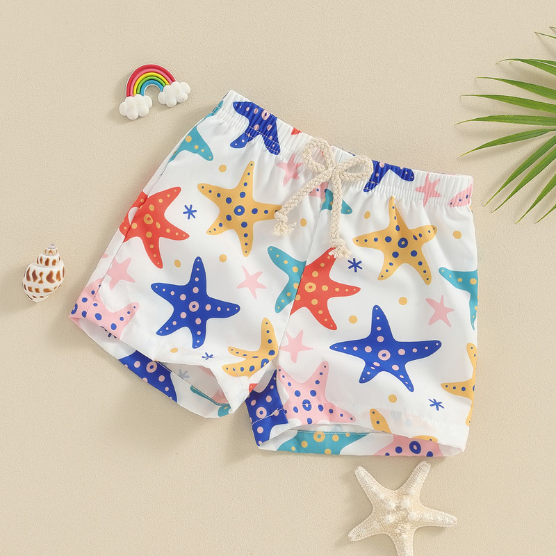 1-3 години Детски момчета Долнища за плуване Летни океански животински принт Еластични шнурове Плажни шорти Бански костюм за малки деца Бански костюм