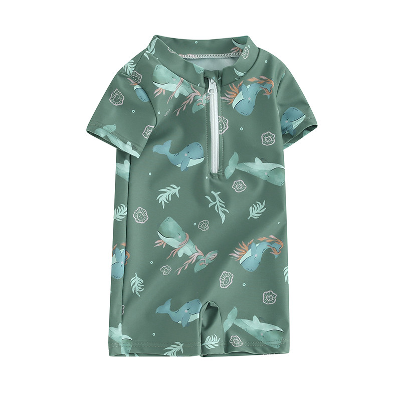 Blotona csecsemő kisfiú fürdőruha rövid ujjú, cipzáras fürdőruha toddler Rash Guard fürdőruha strandruha