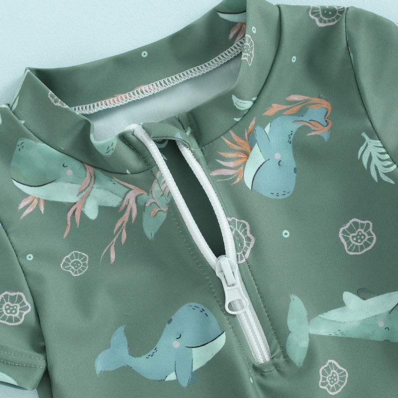 Blotona csecsemő kisfiú fürdőruha rövid ujjú, cipzáras fürdőruha toddler Rash Guard fürdőruha strandruha