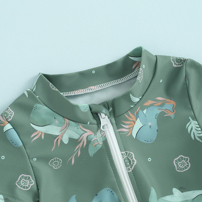 Blotona csecsemő kisfiú fürdőruha rövid ujjú, cipzáras fürdőruha toddler Rash Guard fürdőruha strandruha