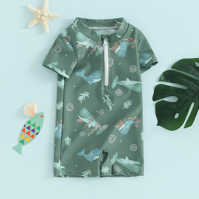 Blotona csecsemő kisfiú fürdőruha rövid ujjú, cipzáras fürdőruha toddler Rash Guard fürdőruha strandruha