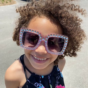 Χαριτωμένα παιδικά γυαλιά ηλίου Rhinestone Diamond Παιδικά τετράγωνα σκίαστρα για κορίτσι αγόρι πολύχρωμο φακό αστραφτερά γυαλιά ηλίου Princess Μοντέρνα