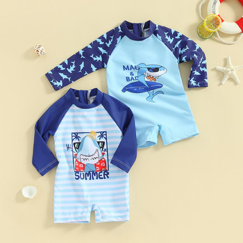 Детски бански костюми за бебета и момчета с дълъг ръкав Бикини Летни ежедневни монокини с принт на кит Плажни костюми за малки деца Бански костюм