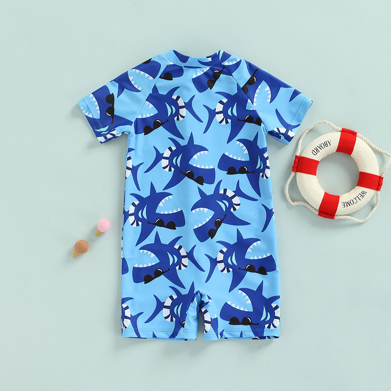 Kupaći kostim za bebe, kupaći kostim za dječake, kupaći kostim za novorođenče, kupaći kostim s printom morskog psa, jednodijelni kupaći kostimi za plažu s patentnim zatvaračem i kratkim rukavima.