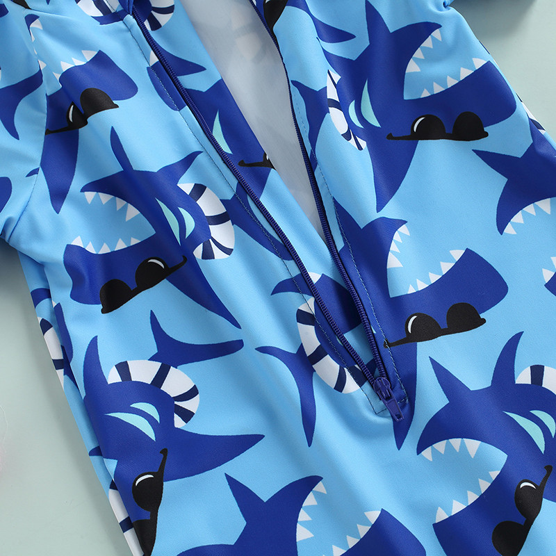 Kupaći kostim za bebe, kupaći kostim za dječake, kupaći kostim za novorođenče, kupaći kostim s printom morskog psa, jednodijelni kupaći kostimi za plažu s patentnim zatvaračem i kratkim rukavima.