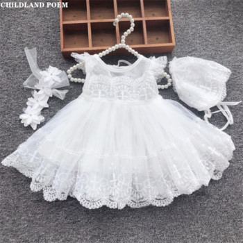 Μωρό φόρεμα πριγκίπισσας γενεθλίων Κομψό κέντημα κοριτσιού με λουλούδια με χάντρες Λευκό βαπτιστικό tutu Παιδικό επίσημο βραδινό πάρτι στολή