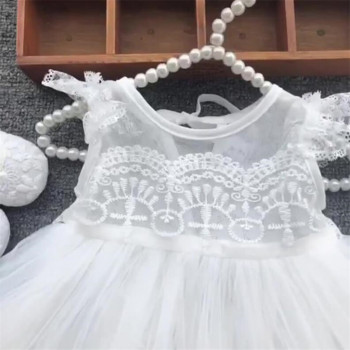 Μωρό φόρεμα πριγκίπισσας γενεθλίων Κομψό κέντημα κοριτσιού με λουλούδια με χάντρες Λευκό βαπτιστικό tutu Παιδικό επίσημο βραδινό πάρτι στολή