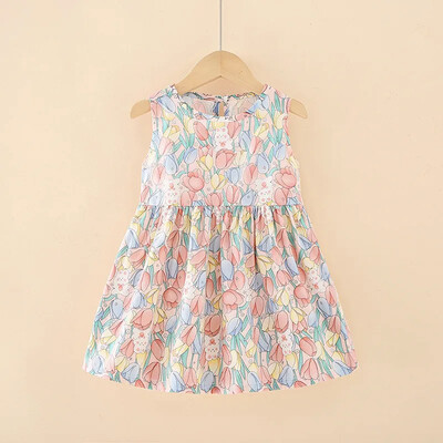 Καλοκαιρινή Παιδική Φούστα Baby Flower Printing Ρούχα Παιδικά Παιδικά Αμάνικα Μπλουζάκια Παιδικά Φορέματα γενεθλίων για κορίτσια