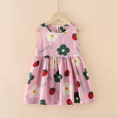 Καλοκαιρινή Παιδική Φούστα Baby Flower Printing Ρούχα Παιδικά Παιδικά Αμάνικα Μπλουζάκια Παιδικά Φορέματα γενεθλίων για κορίτσια