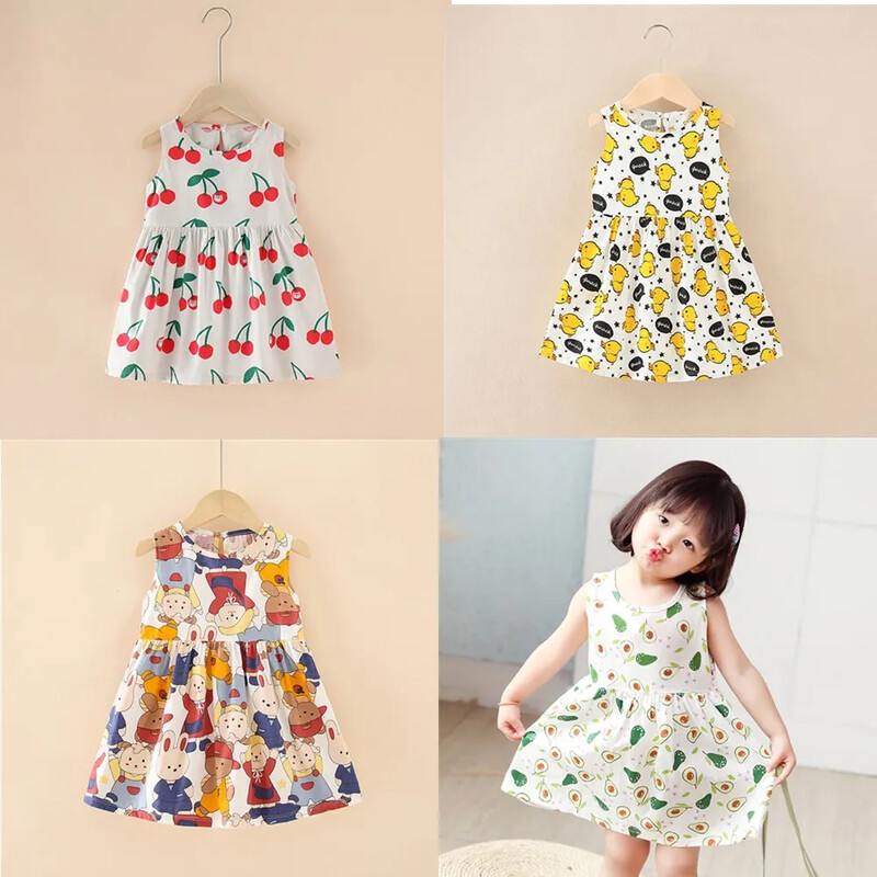 Лятна детска пола Бебешки дрехи с щампи на цветя Детски сарафан без ръкави за малки деца Детски рокли за рожден ден за момичета