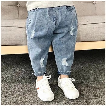Μοντέρνα αγορίστικα χαλαρά λεπτά τζιν παιδικά ανοιξιάτικα και φθινοπωρινά σκισμένα τζιν Baby Boy Άνετα ψηλόμεσο τζιν παντελόνι
