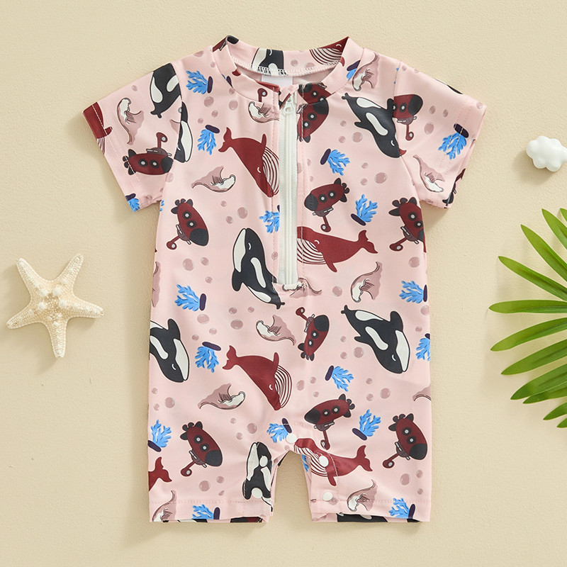 Citgeett Summer Kids Boys rövid ujjú fürdőruha nyomtatott cipzáras fürdőruha fürdőruha Romper ruhák