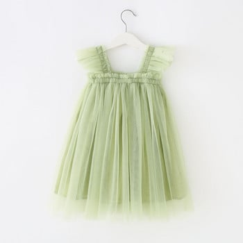 Нови летни дрехи за момиченца Едноцветни Висококачествени летящи ръкави Мрежести прашки Бебешки рокли Сладка бална рокля на принцеса Пола