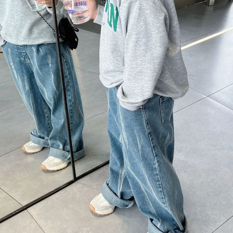 Új farmer Fiú farmer Gyerek tavaszi őszi magas derekú tömör farmer gyerek ZM baba lány farmer fiú nadrág gyerek ruházat