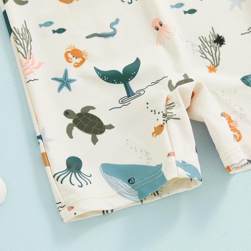 0-3Y totyogó baba fiú lány fürdőruha fényvédő aranyos állatmintás rövid ujjú cipzáras fürdőruha napkalapos fürdőruhával