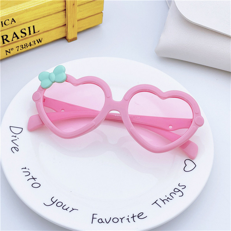 Детски слънчеви очила с анимационен лък, любов във формата на сърце, UV400 защита, ретро унисекс очила, модни сладки, сладки слънчеви очила