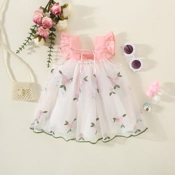 Παιδικά ρούχα Καλοκαιρινό Κορεάτικο Στιλ Flower Party Mesh Puffy φορέματα για κοριτσάκι Αμάνικα αναπνεύσιμα παιδικά κοστούμια