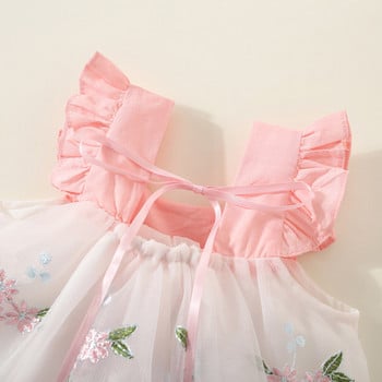 Παιδικά ρούχα Καλοκαιρινό Κορεάτικο Στιλ Flower Party Mesh Puffy φορέματα για κοριτσάκι Αμάνικα αναπνεύσιμα παιδικά κοστούμια