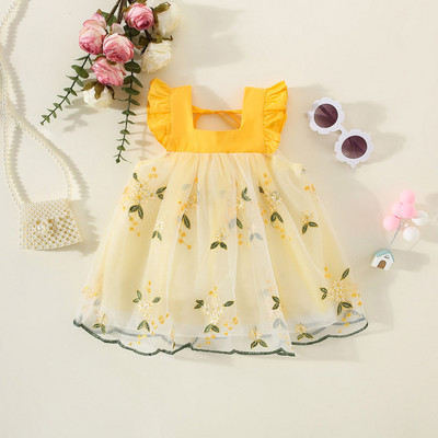 Παιδικά ρούχα Καλοκαιρινό Κορεάτικο Στιλ Flower Party Mesh Puffy φορέματα για κοριτσάκι Αμάνικα αναπνεύσιμα παιδικά κοστούμια