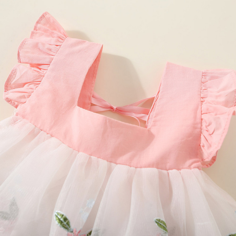 Gyerekruhák Nyári koreai stílusú Virágparti Hálós Puffy Baby Girl Ruhák Ujjatlan Lélegző Tipegő Gyerek Jelmez