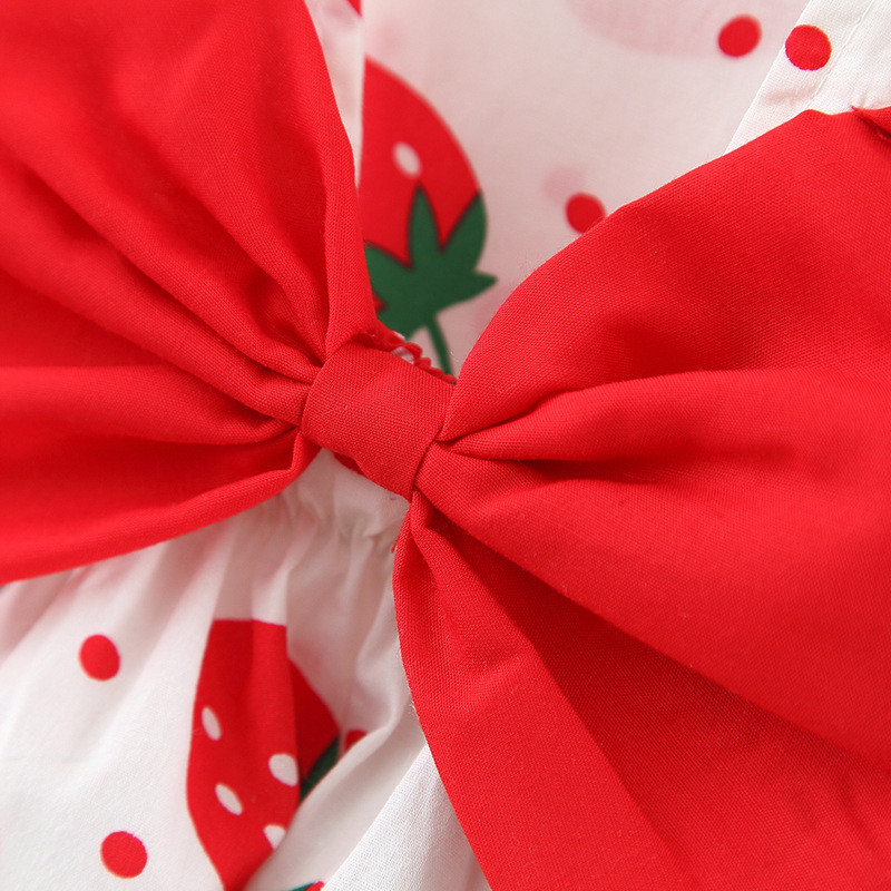 Babaruha 2024 nyári új lány édes masnis ruha gyermek epermintás kis friss alkalmi ruha+kalap gyerekruha