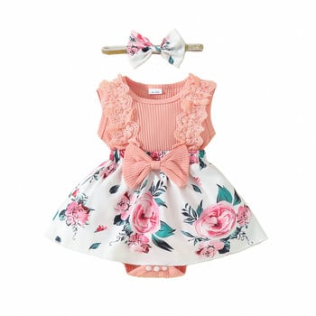 Φόρεμα για νεογέννητο μωρό κοριτσάκι 2024 Αμάνικο Δαντελένιο Τρίγωνο Sweetheart 0-1 χρονών Μωρό Φόρεμα λουλουδιών κεφαλόδεσμο