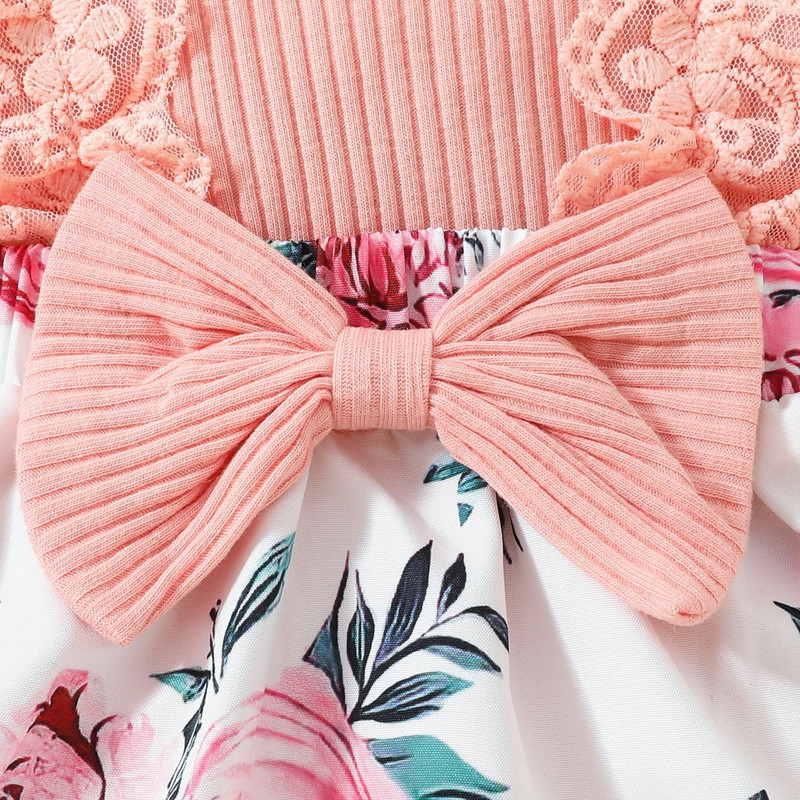 2024-es újszülött kislány ruha ujjatlan csipke háromszög Sweetheart 0-1 éves baba virágos masni ruha fejpánt