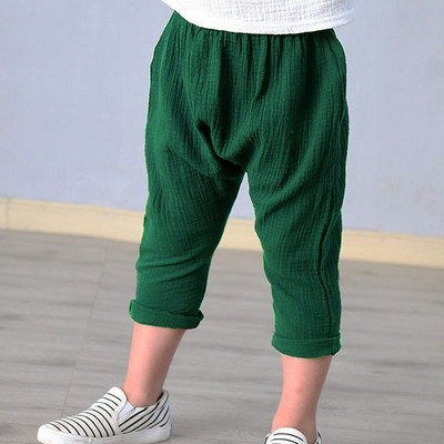 Beebipüksid Poiss Tüdruk Suvine linane puuvillane plisseeritud ühevärvilised püksid Lastele pahkluuni ulatuvad püksid lastele Poistele Püksid vabaaja püksid