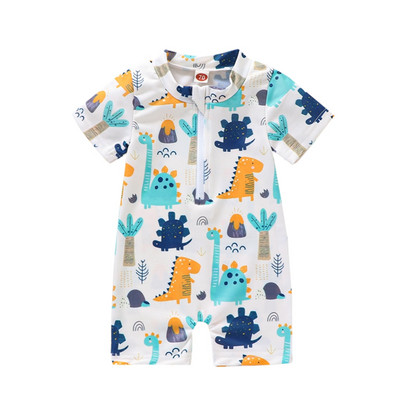 ma&baby 0-4Y Прохождащи деца, момчета, момичета, бански костюм с щампа на динозавър с къс ръкав, бански костюм с цип, плажно облекло, бански костюм