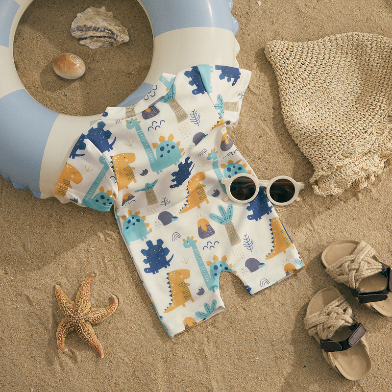 ma&baby 0-4Y kisgyermek csecsemő gyerek fiú lány fürdőruha Rajzfilm dinoszaurusz nyomott rövid ujjú cipzáras fürdőruha Strandruha fürdőruha