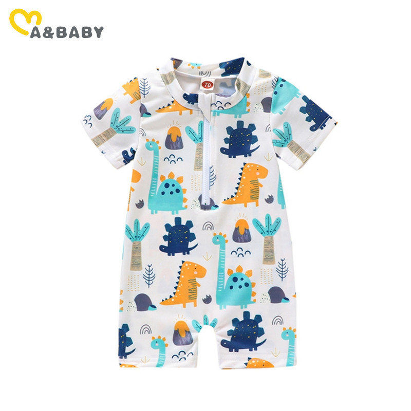 ma&baby 0-4Y kisgyermek csecsemő gyerek fiú lány fürdőruha Rajzfilm dinoszaurusz nyomott rövid ujjú cipzáras fürdőruha Strandruha fürdőruha