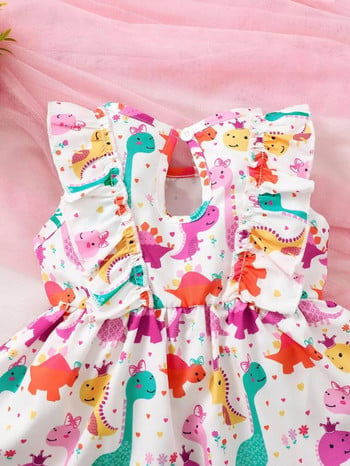 Fashion Cartoon Little Dinosaur αμάνικο φόρεμα Κατάλληλο για κοριτσάκι Καλοκαιρινή παραθαλάσσια φούστα με άμμο για νήπιο κορίτσι 0-3 ετών
