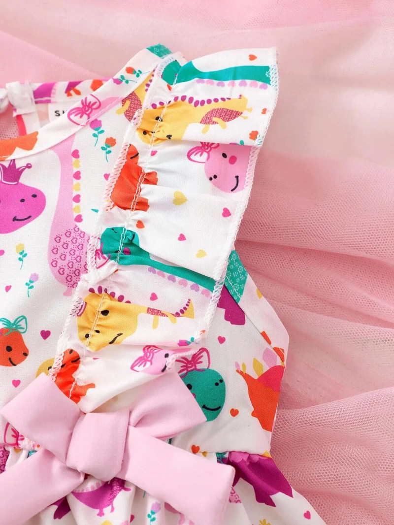 Divat rajzfilm kis dinoszaurusz, ujjatlan ruha, megfelelő kislánynak nyári tengerparti homokos menő szoknya kisgyermek lánynak 0-3 éves korig