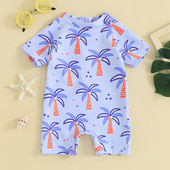 Listenwind Toddler Boys Rash Guard fürdőruha Rajzfilmnyomat rövid ujjú fürdőruhák Hátsó cipzáras fürdőruhák 0-3 évre