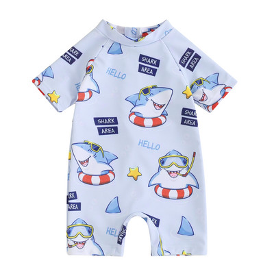 Listenwind Toddler Boys Rash Guard fürdőruha Rajzfilmnyomat rövid ujjú fürdőruhák Hátsó cipzáras fürdőruhák 0-3 évre