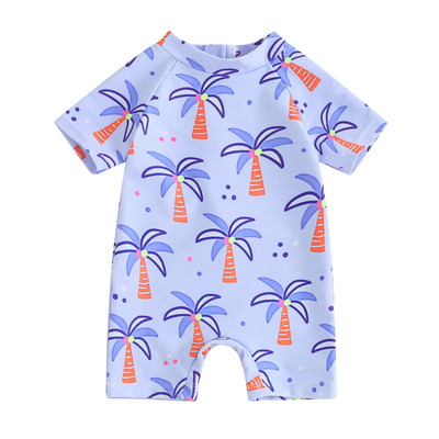 Listenwind Toddler Boys Rash Guard fürdőruha Rajzfilmnyomat rövid ujjú fürdőruhák Hátsó cipzáras fürdőruhák 0-3 évre
