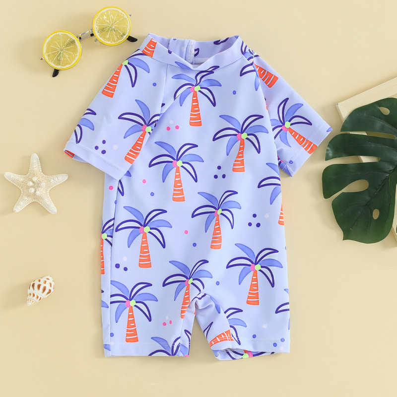 Listenwind Toddler Boys Rash Guard fürdőruha Rajzfilmnyomat rövid ujjú fürdőruhák Hátsó cipzáras fürdőruhák 0-3 évre