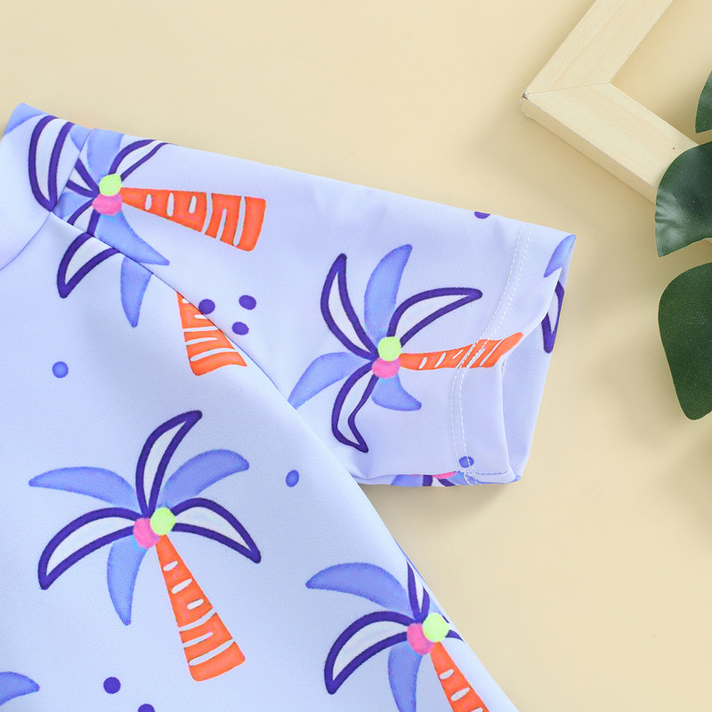 Listenwind Toddler Boys Rash Guard fürdőruha Rajzfilmnyomat rövid ujjú fürdőruhák Hátsó cipzáras fürdőruhák 0-3 évre