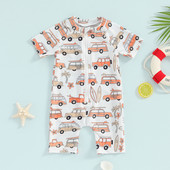 Lioraitiin Toddler Gyerekek Fiú Fürdőruha Bikini Rajzfilm autónyomtatás Rövid ujjú cipzáras Jumpsuits Fürdőruhák Strandruhák