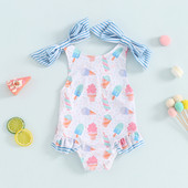 Printsess Bowknot Little Girls Ujumisriided Bikiinid Rannarõivad Suvised varrukateta sõõrik, lillemustriga volangidega väikelapse ujumiskostüüm