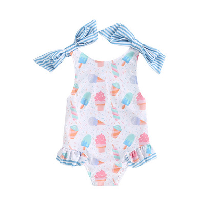Printsess Bowknot Little Girls Ujumisriided Bikiinid Rannarõivad Suvised varrukateta sõõrik, lillemustriga volangidega väikelapse ujumiskostüüm