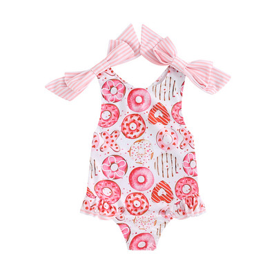 Printsess Bowknot Little Girls Ujumisriided Bikiinid Rannarõivad Suvised varrukateta sõõrik, lillemustriga volangidega väikelapse ujumiskostüüm
