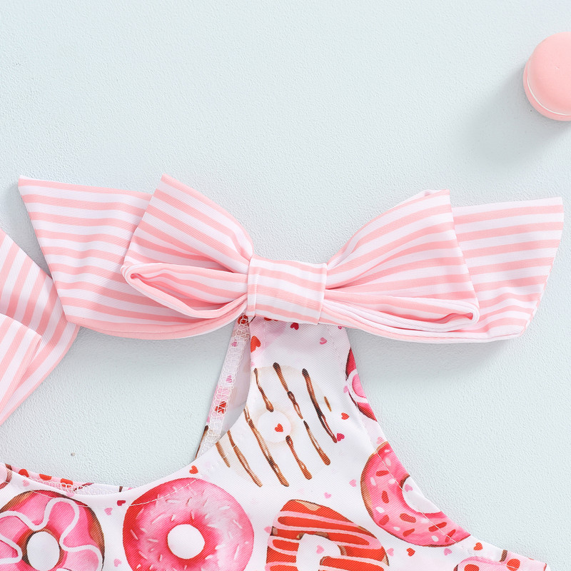 Бански костюм за малки момичета Princess Bowknot Бикини Плажно облекло Летен бански костюм без ръкави с поничка с флорални принтове и волани за малки деца