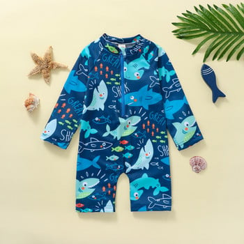 FOCUSNORM 0-5Y Παιδικό αγόρι μαγιό Μακρυμάνικα Animal/Tree εμπριμέ με φερμουάρ Παραλία Κοντό παντελόνι