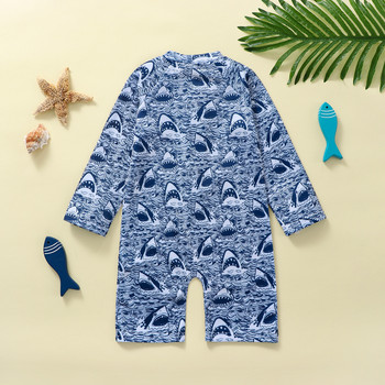 FOCUSNORM 0-5Y Kid Boy Бански гащеризон с дълъг ръкав с цип с щампа на животни/дърво Плажни бански костюми Къси панталони