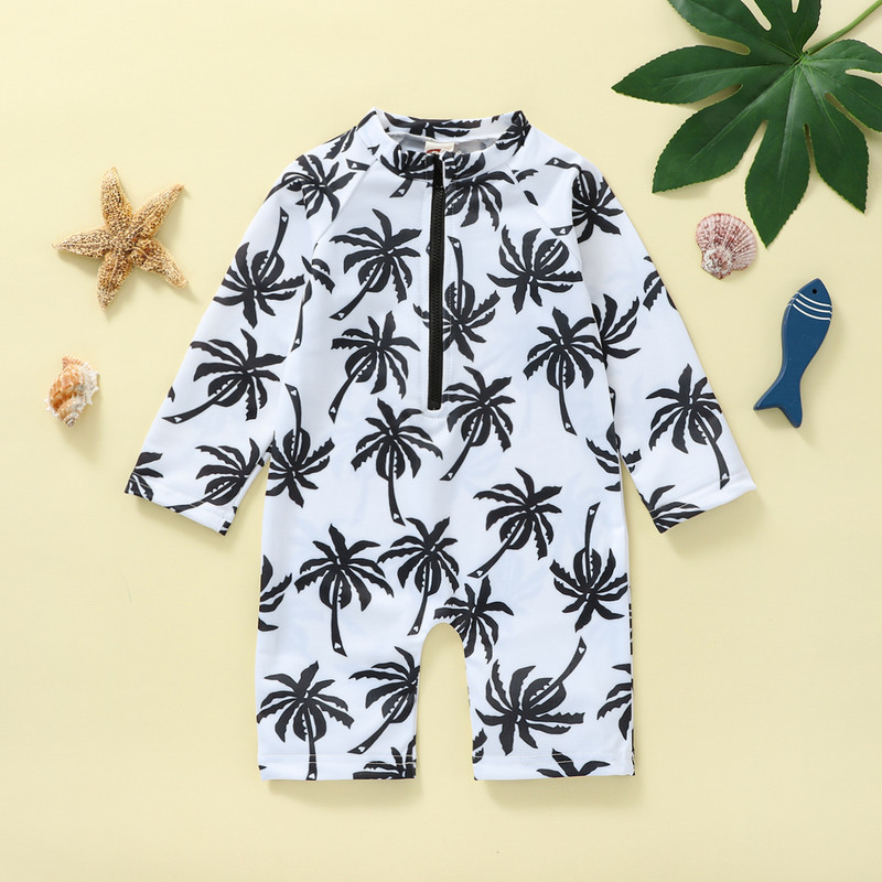 FOCUSNORM 0-5Y Dječji dječački kupaći kostimi Kombinezoni dugih rukava s patentnim zatvaračem s printom životinja/drveta Kupaći kostimi za plažu Kratke hlače