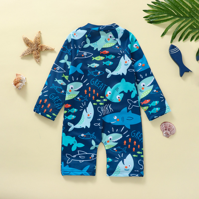 FOCUSNORM 0-5Y Dječji dječački kupaći kostimi Kombinezoni dugih rukava s patentnim zatvaračem s printom životinja/drveta Kupaći kostimi za plažu Kratke hlače