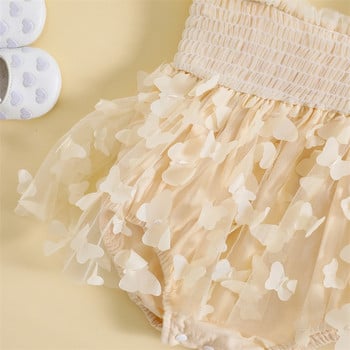 Φόρεμα για βρέφη κοριτσάκι με πεταλούδα ντεκόρ Μύγα μανίκι διχτυωτό φούστα στριφί Ολόσωμες φόρμες για νεογέννητα Βρεφικά φορμάκια με κορδέλα