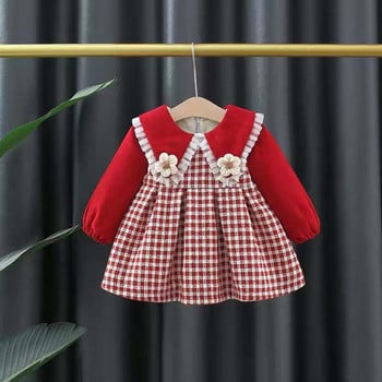 Φθινόπωρο χειμώνα νεογέννητα κοριτσάκια ρούχα βελούδινο ζεστό φιόγκο καρό φόρεμα για κοριτσίστικα ρούχα φορέματα γενεθλίων 1 έτους φόρεμα