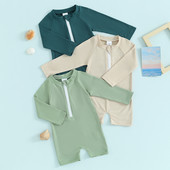 Gyerekek Gyerekek Fiúk Nyári fürdőruhák Bikinik Tömör bordás Alkalmi hosszú ujjú cipzáras Jumpsuitek Fürdőruha Strandruhák Fürdőruhák